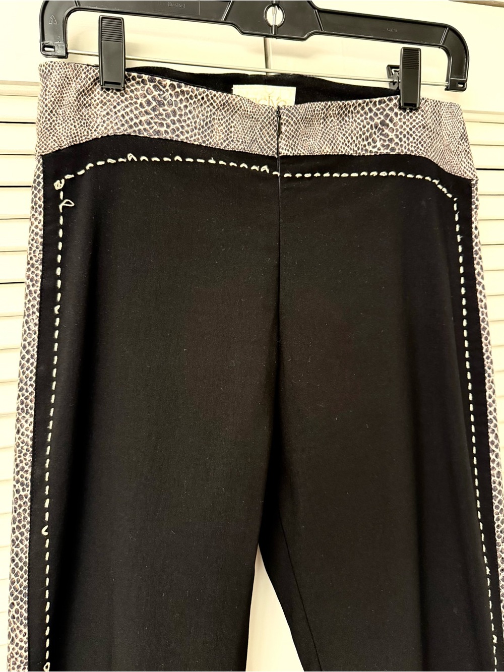 Cache - Comfy Black Pants with Faux Snakeskin Waist & Leg Trim